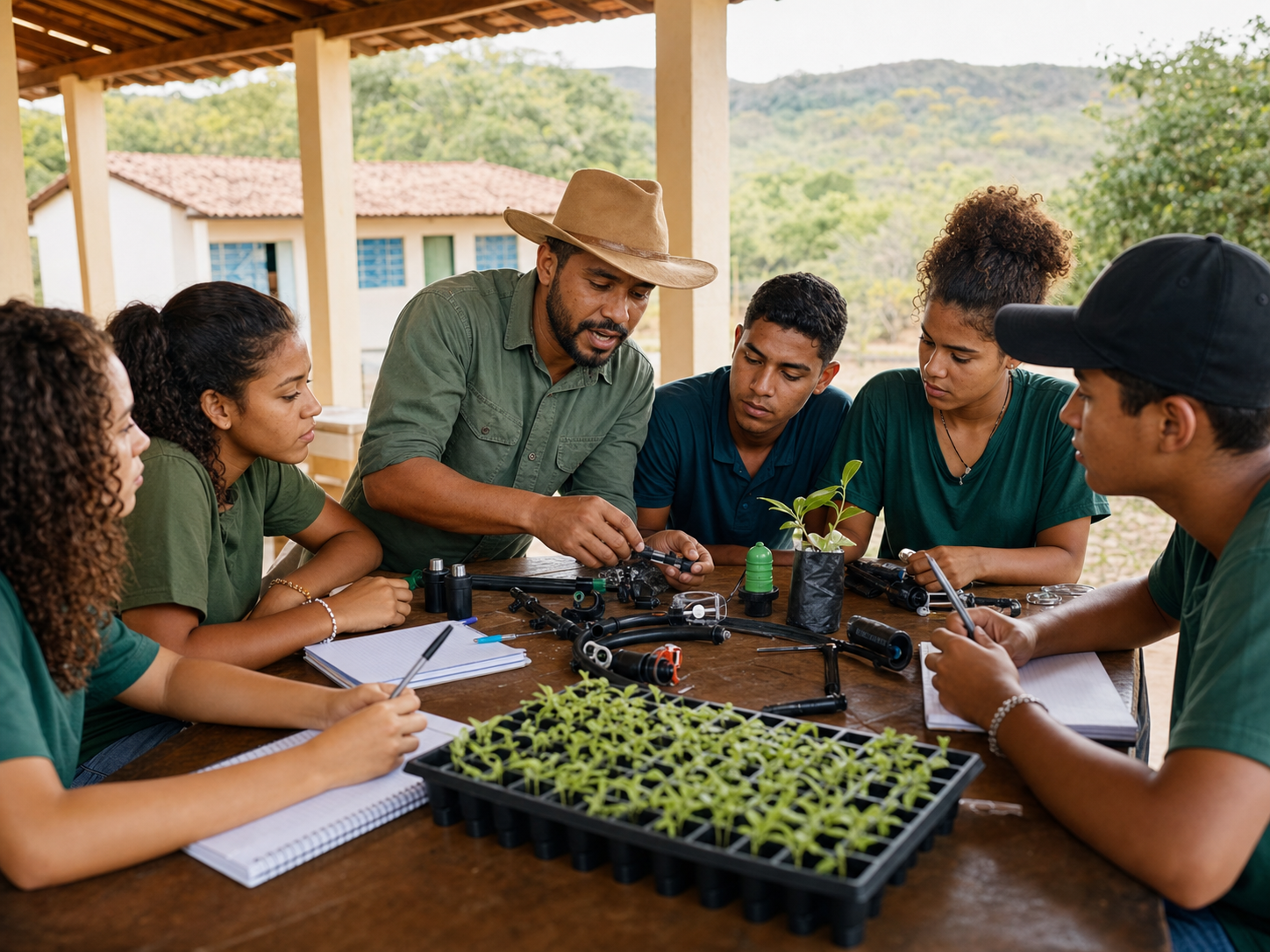 Jovens em atividade de ensino técnico rural no interior de Minas Gerais